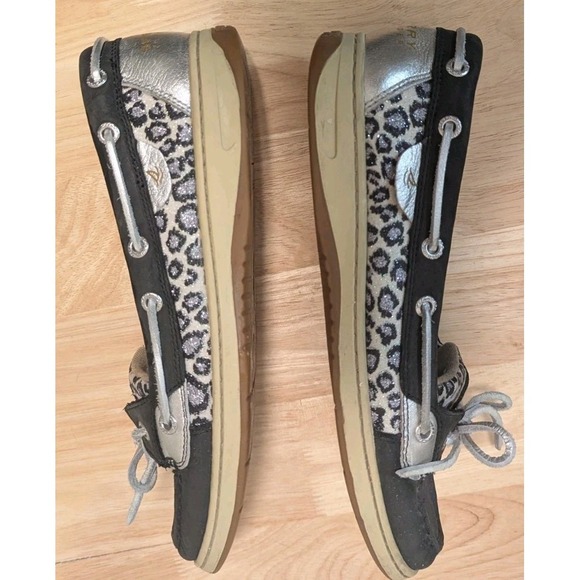 Sperry Top-Sider 9.5M Firefish Boat Shoes Cheetah Sparkle Metallic Black Deck - Picture 3 of 11